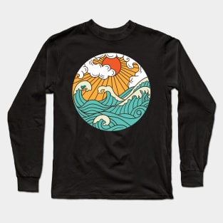 great wave sun illustration Long Sleeve T-Shirt